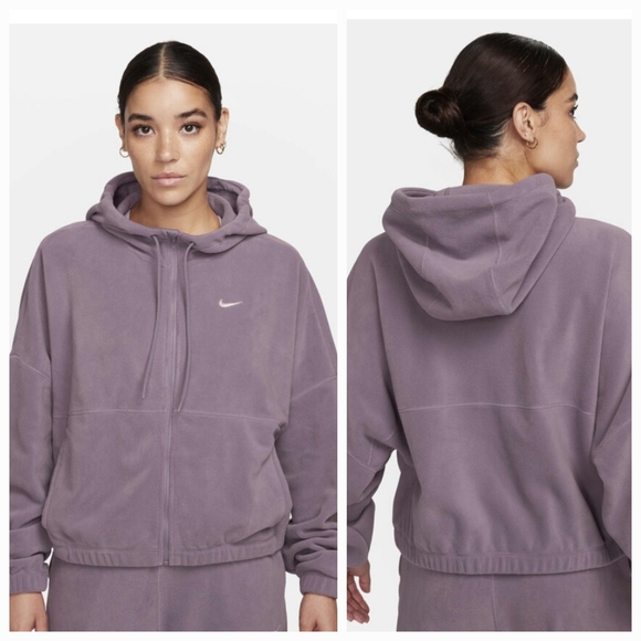 Nike Women’s Therma Fit Fleece Jacket Sz L Full zip Mauve Purple Training Hoodie - Picture 1 of 10
